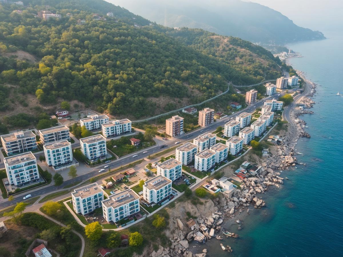 Yeşillikler içinde, denize bakan konut terasları